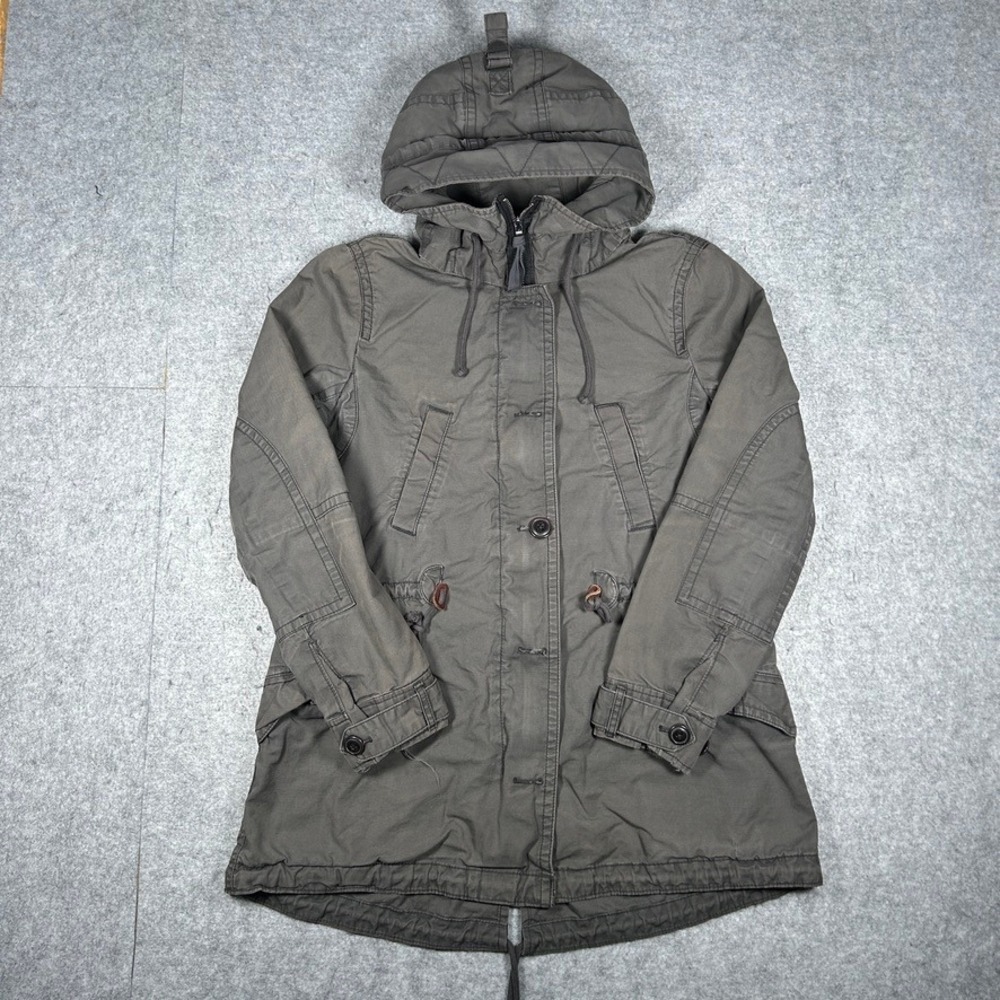 Gap Jacket Womens Size M Gray Parka Utility Field Coat Military Anorak Hooded